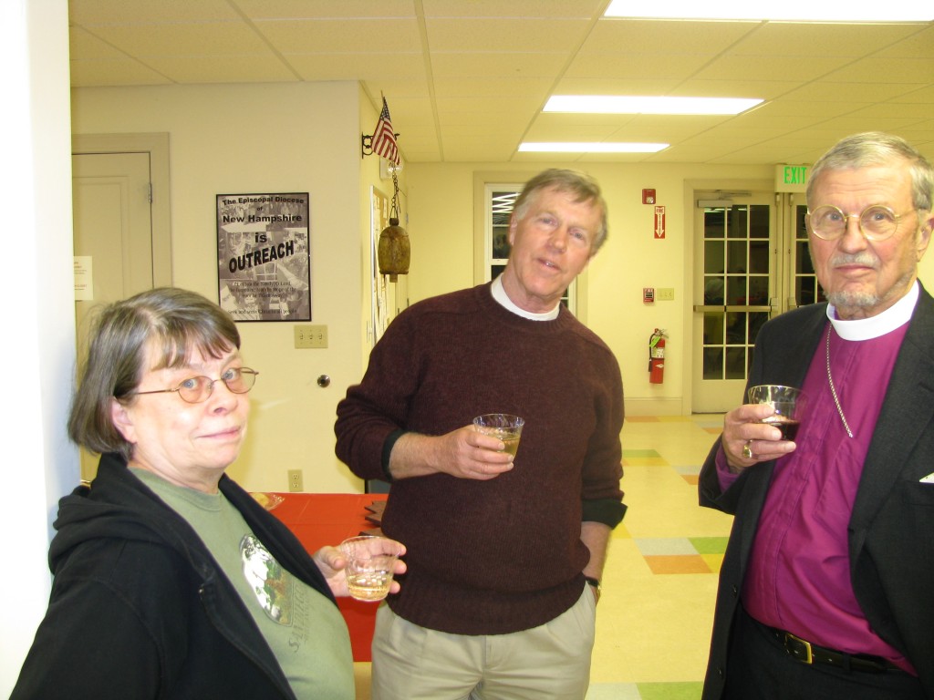 IMG_2361 Pillars of the church relax: Susan Ruggle, Fr. John McCausland, Bishop Arthur Walmsley.